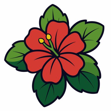 beyaz arkaplanda izole edilmiş hibiscus çiçeği düz vektör illüstrasyon klibiti