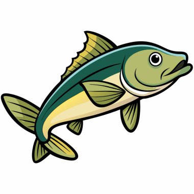 Walleye balığı beyaz arkaplanda izole edilmiş düz vektör çizimi
