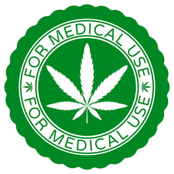 Зеленый каннабис Медицинское использование векторной иллюстрации наклейки с резиновой печатью