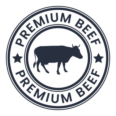 Dark Grey Premium Beef stamp sticker with Cow icon vector illustration