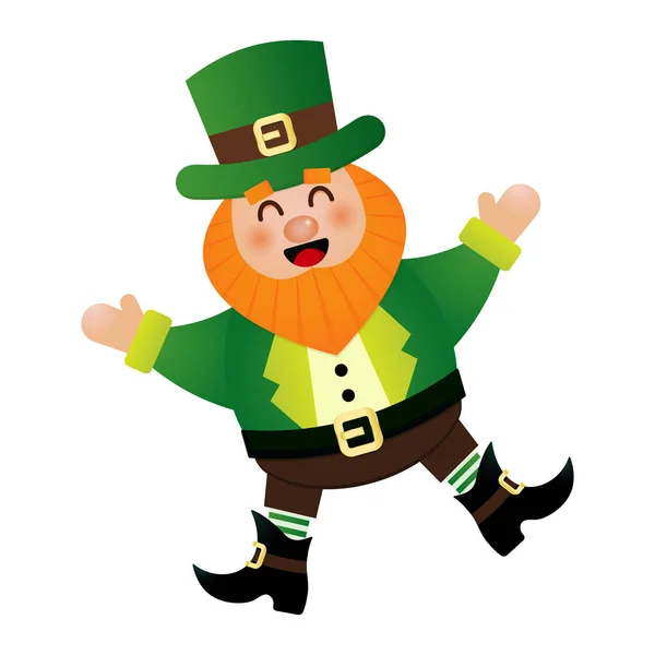 Happy Saint Patrick Day Jumping Laughing Leprechaun Vector Template — Stock Vector