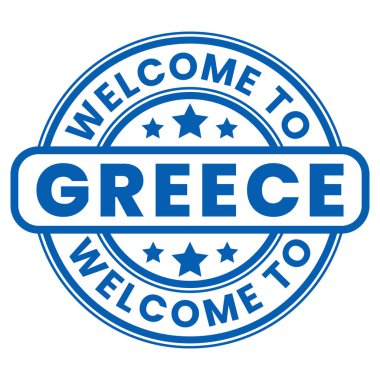 Mavi Yunanistan 'a Hoş Geldiniz. Yıldız vektör resimli Damga, Damga, Etiket
