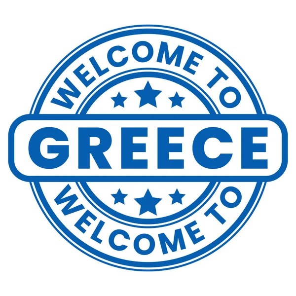 Blue Welcome Greece Sign Stamp Sticker Stars Vector Illustration — Stock Vector