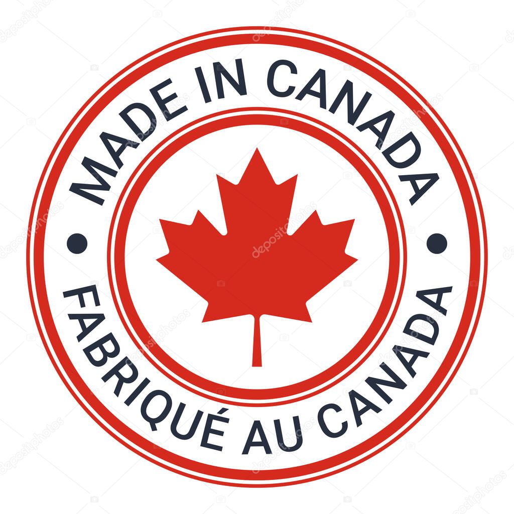 Red and Dark Grey Made In Canada stamp sticker vector illustration