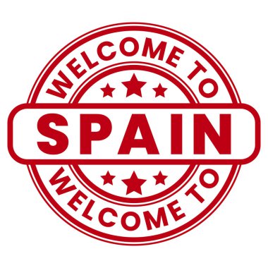 İspanya 'ya Hoş Geldiniz İşareti, Damga, Yıldızların vektör illüstrasyonlu Etiket