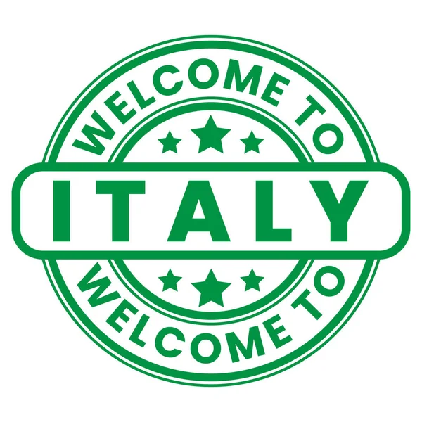 Verde Benvenuti Italia Firma Francobollo Adesivo Con Stelle Vettoriale Illustrazione — Vettoriale Stock