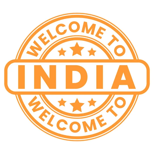 Oranžová Vítejte Indické Znamení Razítko Nálepka Hvězdami Vektorové Ilustrace — Stockový vektor