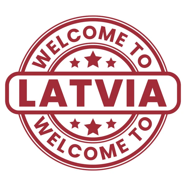 Rood Welkom Letland Sign Stempel Sticker Met Sterren Vector Illustratie — Stockvector