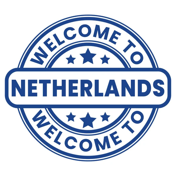 Blue Welcome Netherlands Sign Stamp Sticker Stars Vector Illustration — 스톡 벡터