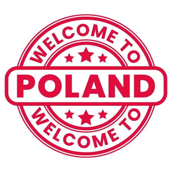 Červené Vítejte Polsku Znamení Razítko Nálepka Vektorovou Ilustrací Hvězd — Stockový vektor