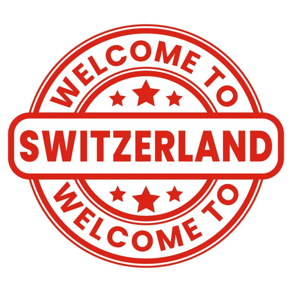 Rood Welkom Zwitserland Sign Stempel Sticker Met Sterren Vector Illustratie — Stockvector