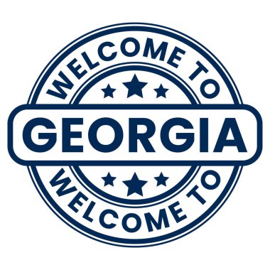 Mavi Gürcistan 'a Hoşgeldiniz İşareti, Damga, Yıldız vektör illüstrasyonlu çıkartma