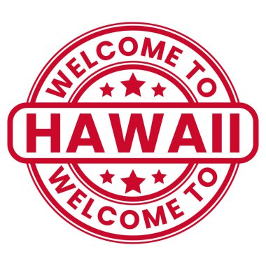 Hawaii 'ye Hoş Geldiniz İşareti, Damga, Yıldızların vektör çizimi etiketi