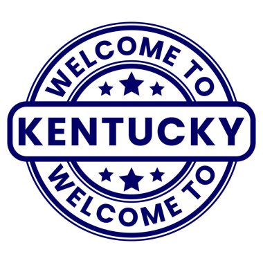 Mavi Kentucky İşaretine Hoş Geldiniz, Damga, Yıldızların vektör çizimi etiketi