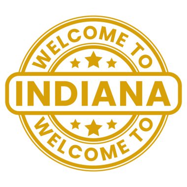 Sarı Indiana İşaretine Hoşgeldiniz, Damga, Yıldızların vektör çizimi etiketi