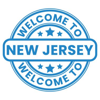Mavi New Jersey İşaretine Hoş Geldiniz, Stamp, Stars vektör illüstrasyonlu çıkartma