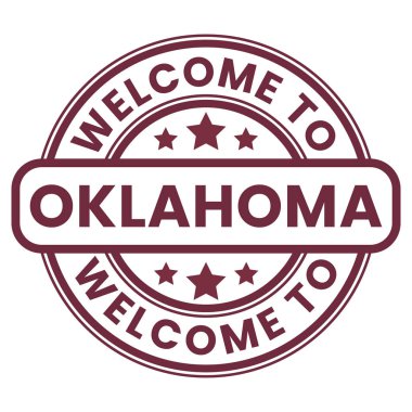 Oklahoma 'ya Hoşgeldiniz İşareti, Damga, Yıldızlar vektör illüstrasyonlu çıkartma