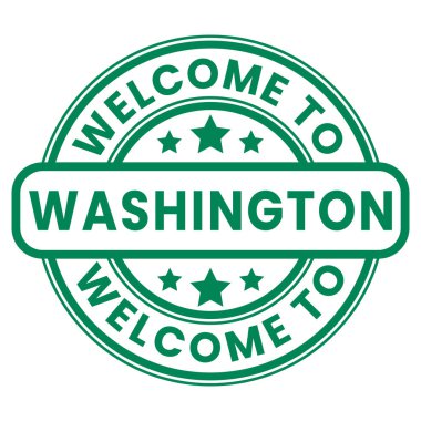 Washington İşaretine Yeşil Hoşgeldiniz, Damga, Yıldızların vektör illüstrasyonlu Etiket