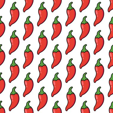 Çizgi film Sebze. Düz Kırmızı Chili Pepper Kusursuz Desensiz Vektör Çizimi