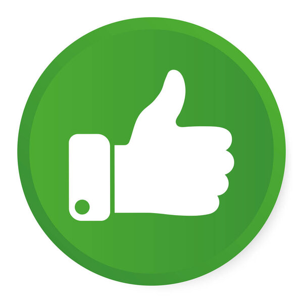 Плоский зеленый и белый руки вверх изолированный значок с теневым вектором иллюстрации