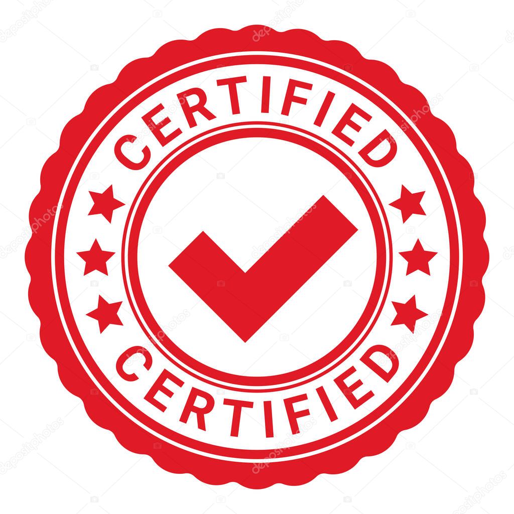 Red Isolated Certified rubber stamp seal with Stars and Tick icon vector illustration