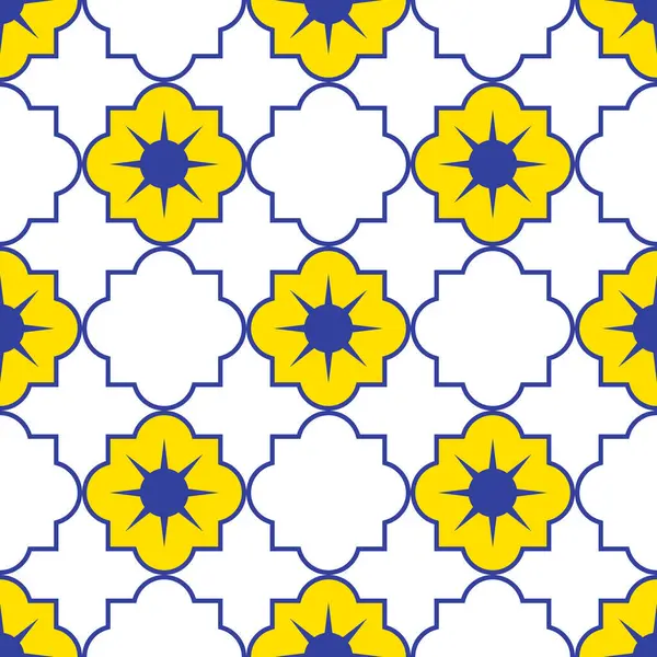 Sarı ve Mavi Düz Mozaik Geometri Kusursuz Desensiz Desen vektör çizimi
