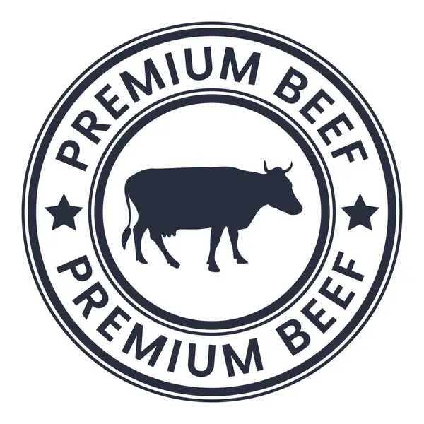 Dark Grey Premium Beef Stempel Sticker Met Koe Pictogram Sterren Vectorbeelden