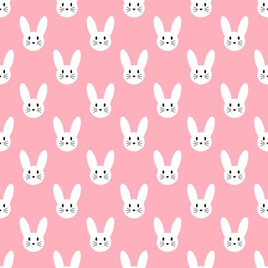 Pembe zemin üzerinde Beyaz Tavşan veya Tavşan Kusursuz Desen vektör çizimi