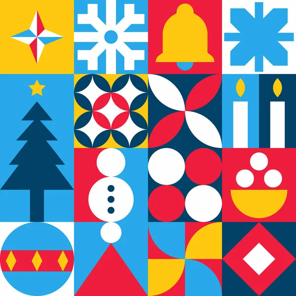 Bauhaus Noel Tatili Geometrik Kusursuz Desen. Mutlu Xmas duvar kağıtları, Noel kutlamaları ya da Kış Festivali Kapağı. Asgari Arkaplan vektör çizimi