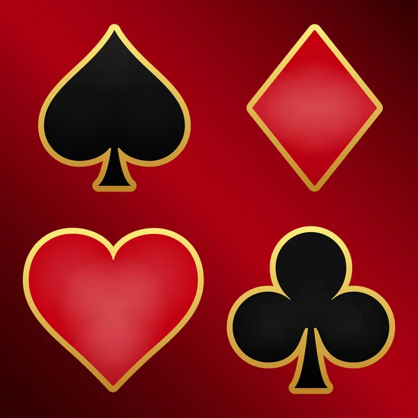 Poker ve Kumarhane için Koyu kırmızı arkaplan çizimi üzerine Altın Vuruş Kart Takımları