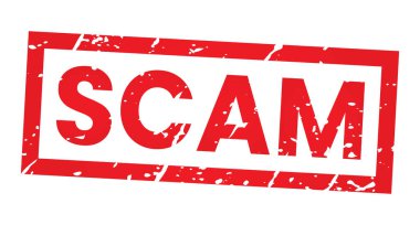 grunge vektör illüstrasyonlu Red Scam izole pul etiketi