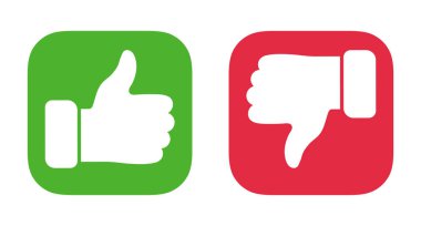 Süper Elips vektör ilülasyonunda Düz Başparmak Yukarı ve Başparmak Aşağı İzole Eller