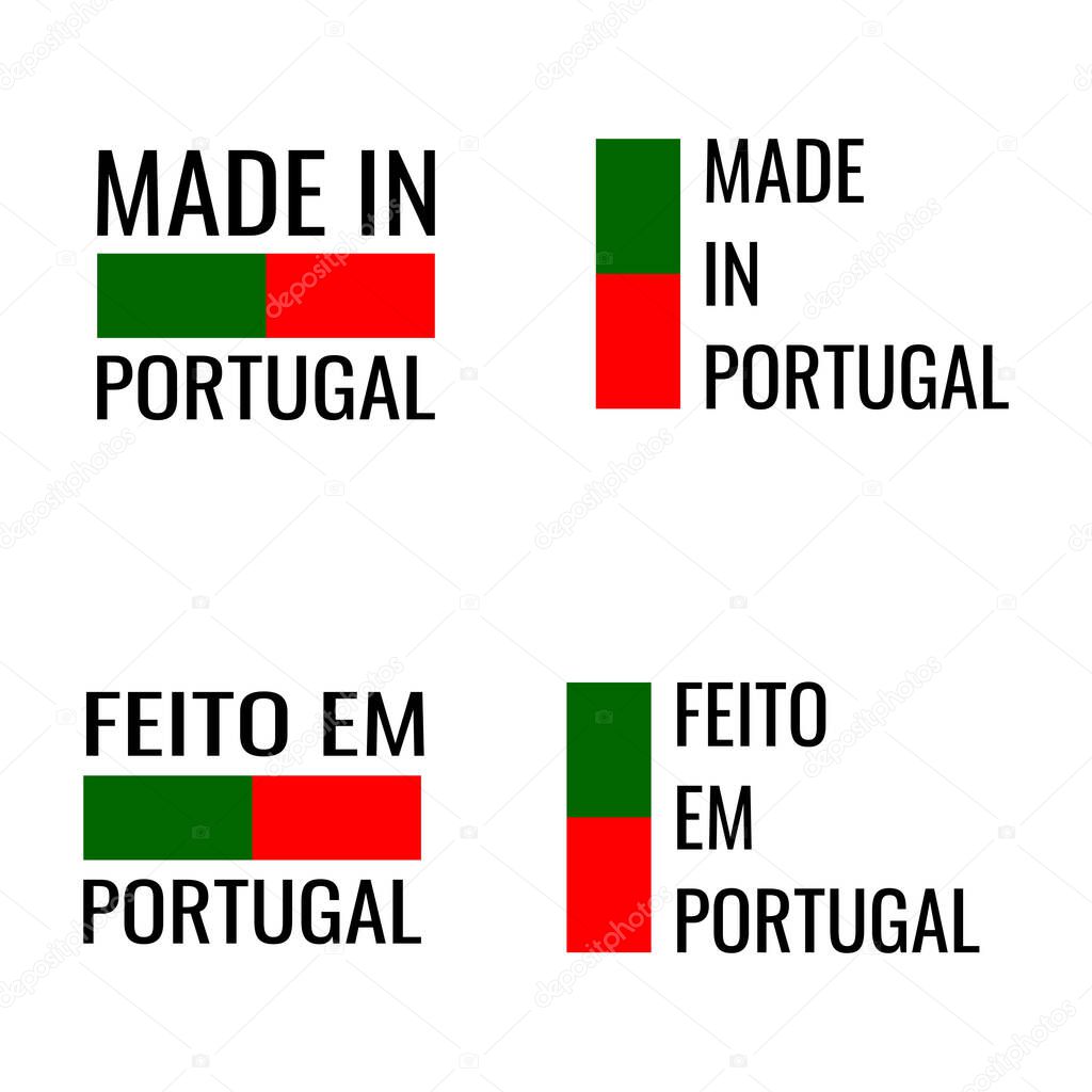 Made In Portugal logo with flag colors label vector set