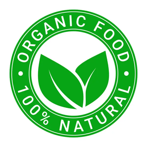Yeşil Organik Gıda% 100 Doğal izole pul etiketi Yaprak ikon vektör illüstrasyonu