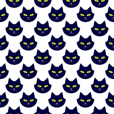 Evcil hayvan dükkânı. Düz Çizgi film Kara Kedi Kafası Kusursuz Desenli Vektör Çizimi