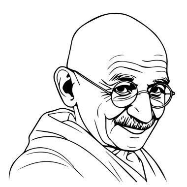 Mohandas Karamchand Gandhi veya Mahatma Gandhi Skeç Sanatı. Büyük Hint Özgürlük Savaşçısı. Vektör illüstrasyonu