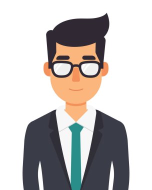 Düz İşadamı Avatar Karakteri. Kostüm ve Gözlük vektör şablonu