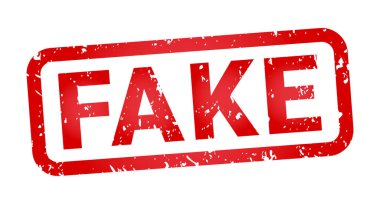 Kırmızı Sahte izole haber etiketi grunge vektör illüstrasyonlu