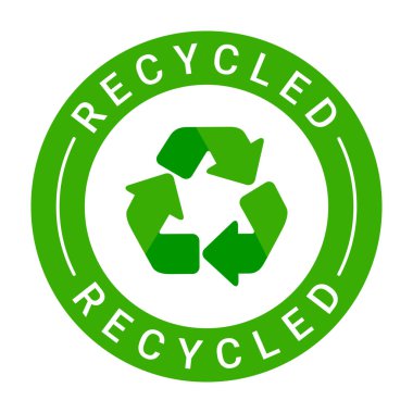 Geri Dönüşüm simgesi çizimi olan Yeşil Geri Dönüşümlü damga etiketi