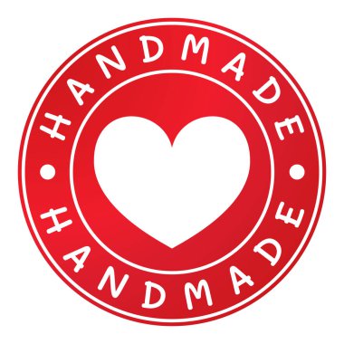 Kırmızı El Kalp ikonu vektör illüstrasyonlu damga etiketi