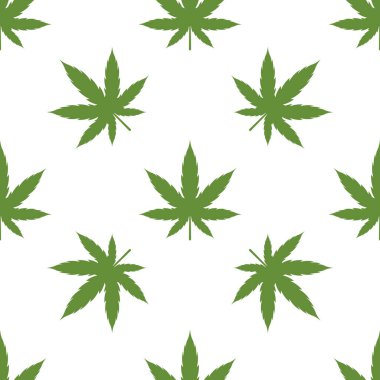 Beyaz Arkaplanda Yeşil Esrar veya kenevir Yaprakları Kusursuz Kalıp vektör çizimi