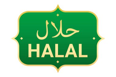 Yeşil ve Altın helal yiyecek izole edilmiş pul vektör illüstrasyonu