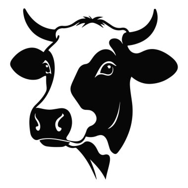 Siyah ve Beyaz İnek Başlı Siluet portresi, logo, element. Vektör illüstrasyonu