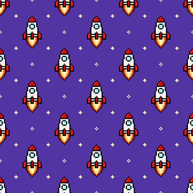 Uzayda Piksel Roketi Yıldızsız Desen vektör çizimi