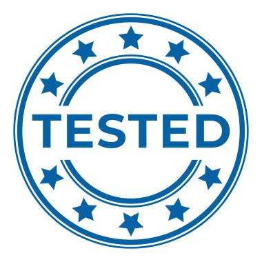 Mavi Testli izole edilmiş yuvarlak damga, çıkartma, Stars vektör illüstrasyonuyla imzala