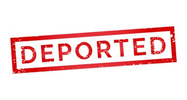 Kırmızı sürgün edilmiş grunge damgası, çıkartma, başlık vektör illüstrasyonu