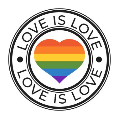 Aşk, izole edilmiş aşk damgası, çıkartması, LGBT bayrağı ile imzalanan kalp çizimi