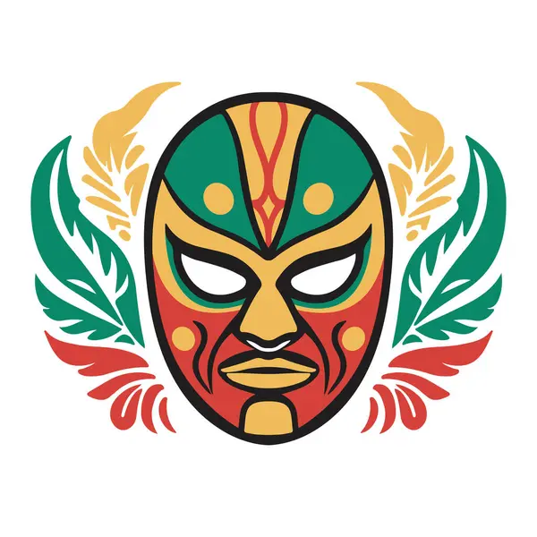 Renkli Tüy logosu, simgesi, amblem vektör çizimi olan Meksikalı Güreşçi Maskesi