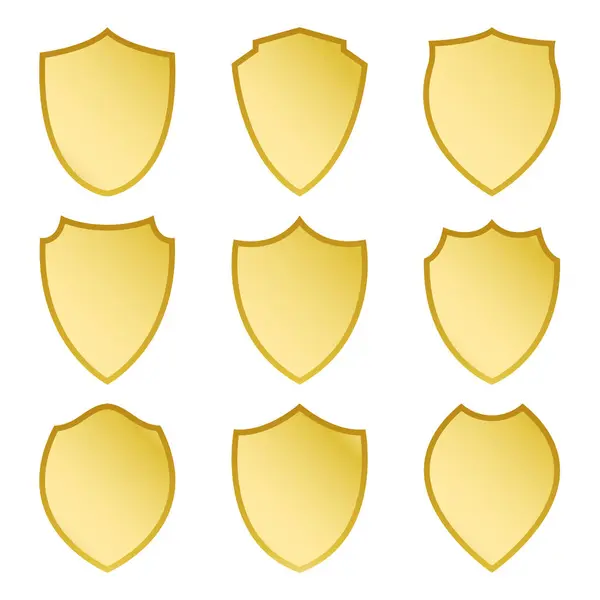 Nine Gold Isolated Shields White Background Vector Illustration — Stock Vector