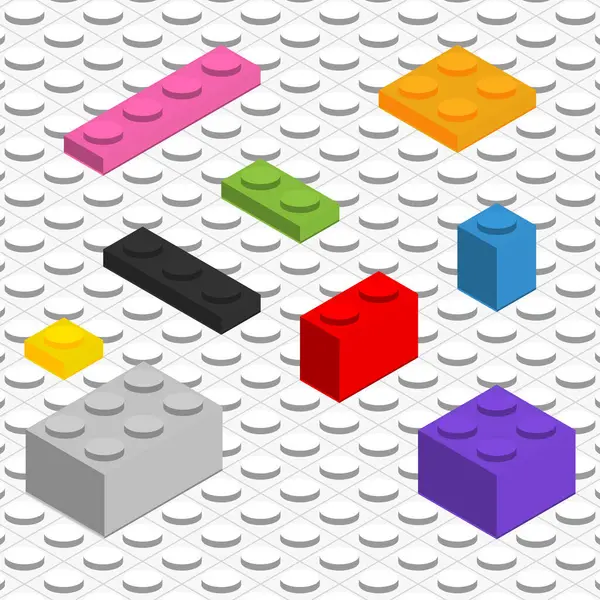 Isometric Renkli Tuğla Oyuncak Plastik arka planı. Yapıcı Blokları Vektör resimlemesini Ayarla